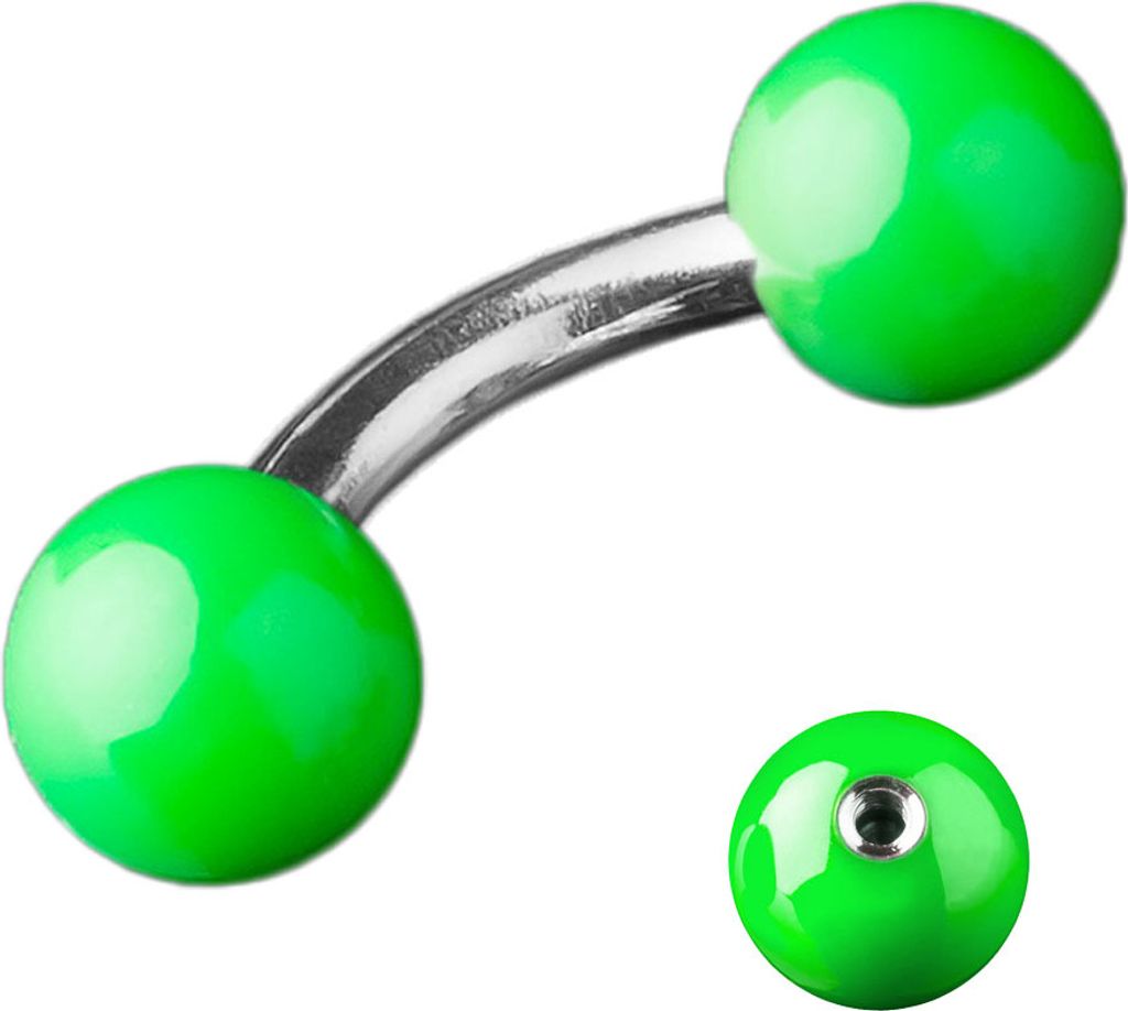 viva-adorno 1,2 x 5mm Micro Piercing Banane Augenbrauenpiercing 316L Chirurgenstahl Stahlkugeln glänzend emailliert Z371, neon grün