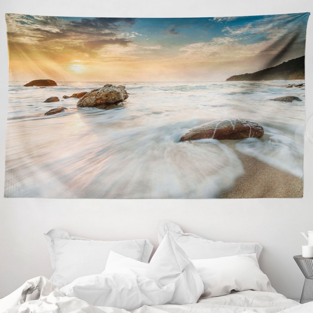 ABAKUHAUS Seestück Wandteppich, Strand und Horizont Himmel aus Weiches Mikrofaser Stoff Waschbar ohne Verblassen Digitaldruck, 230 x 140 cm, Creme...