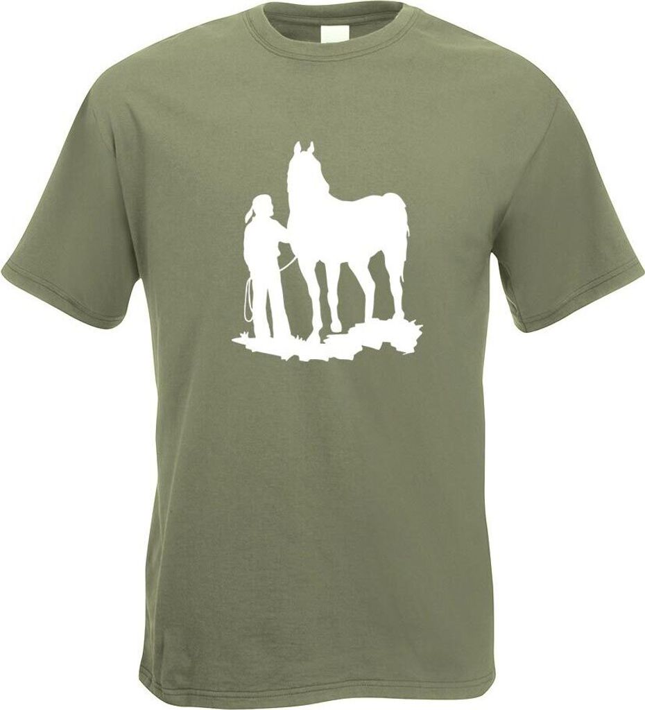 Kiwistar - T-Shirt - Olive - Indianer mit Pferd Motiv Bedruckt Funshirt Design Print - mit Motiv Bedruckt - Funshirt Design - Sport - Freizeit - He...