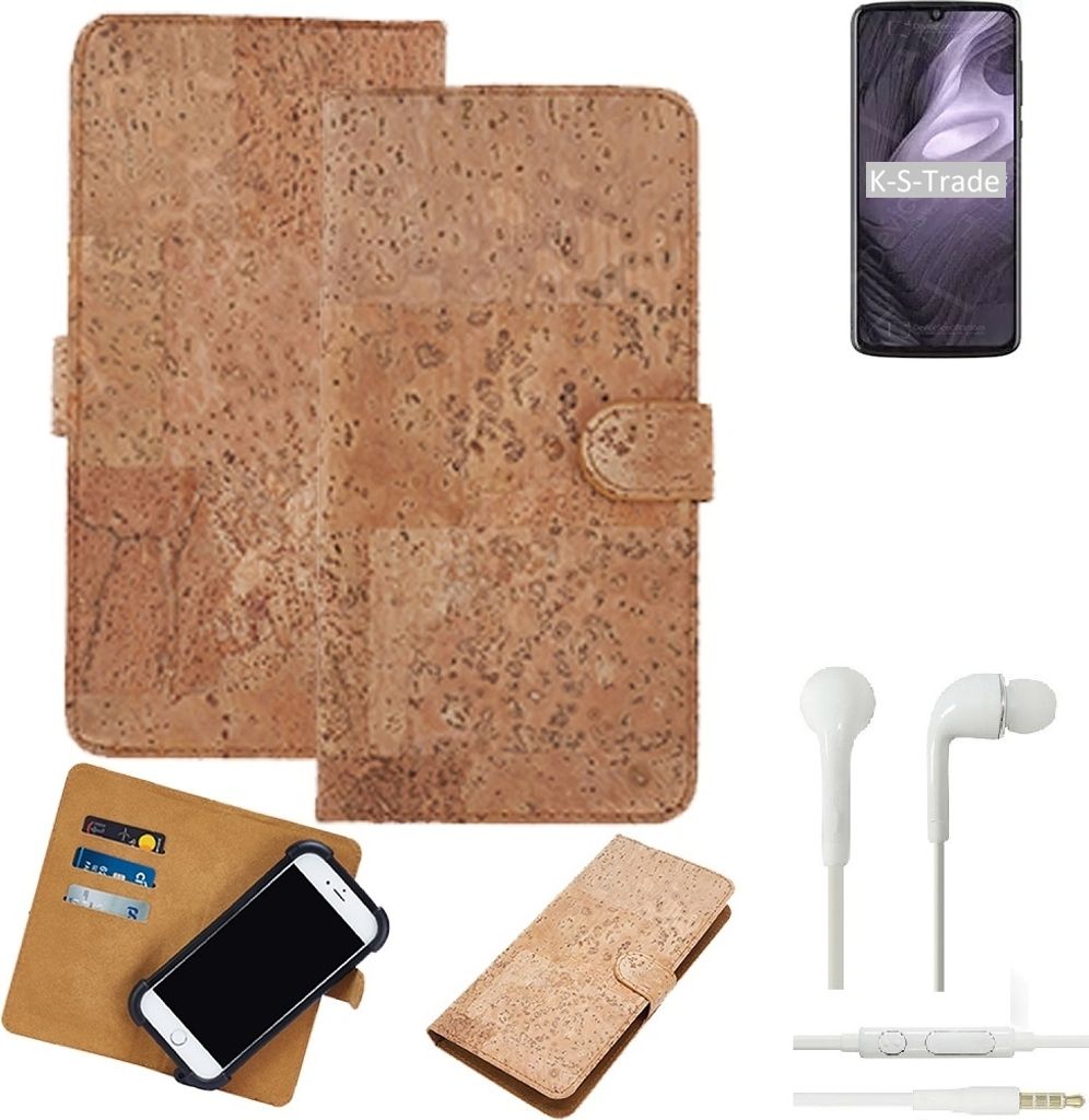 K-S-Trade Hülle kompatibel mit Motorola Moto Z4 Play + in ear Kopfhörer Kork Handyhülle Cover Schutzhülle TPU Case Bumper in Hellbraun, (1x)