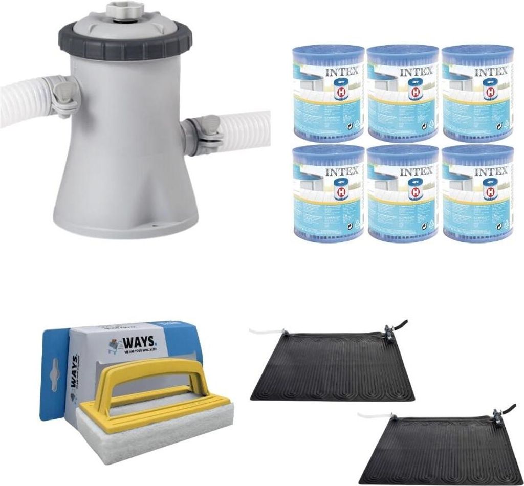 WAYS - Poolpflege - 2x Poolheizung & Filterpumpe 1250 L/u & 6 Filter Typ H & WAYS Scheuerbürste