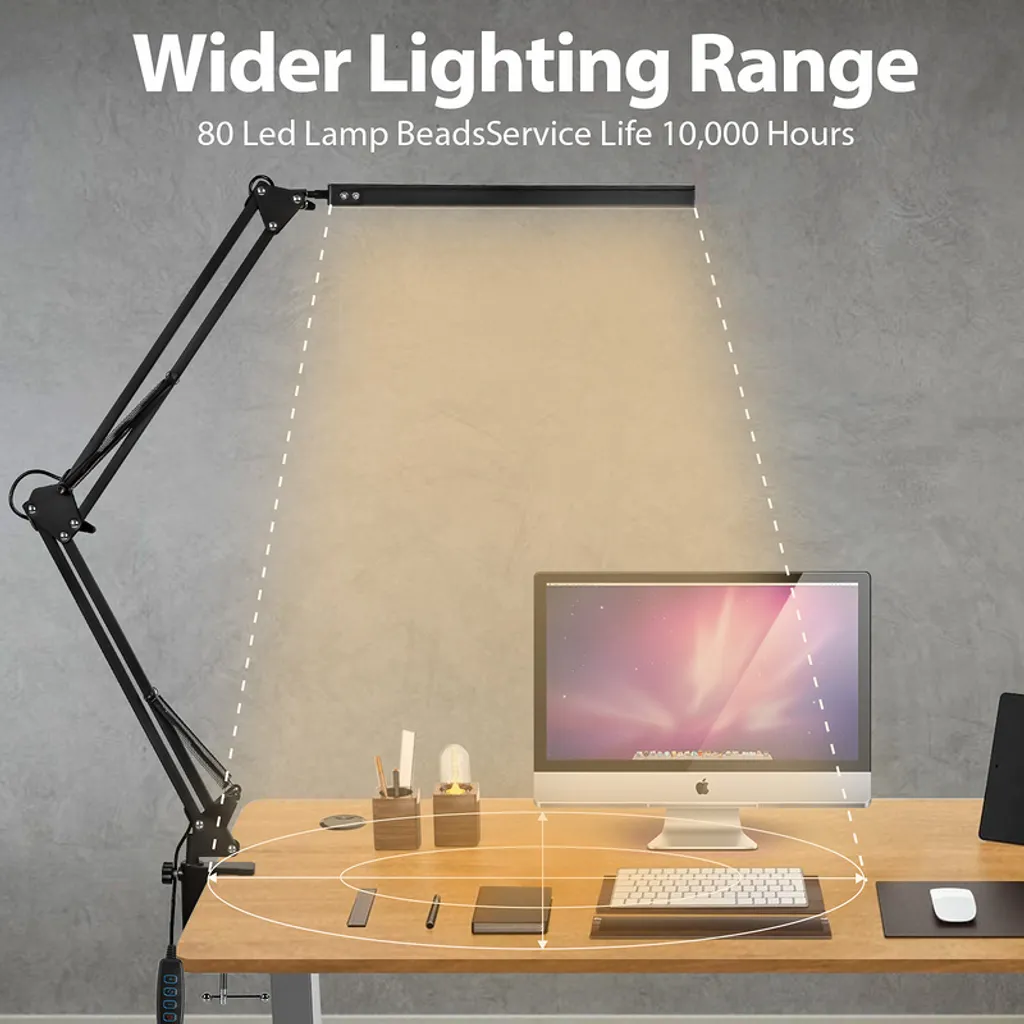 Jiubiaz LED lampada da tavolo 10W FlexBar lampada da scrivania illuminazione lampada da ufficio dimmerabile 3 temperature di colore, 10 livelli di luminosità per il lavoro, l'apprendimento lampada architetto con braccio girevole - 6