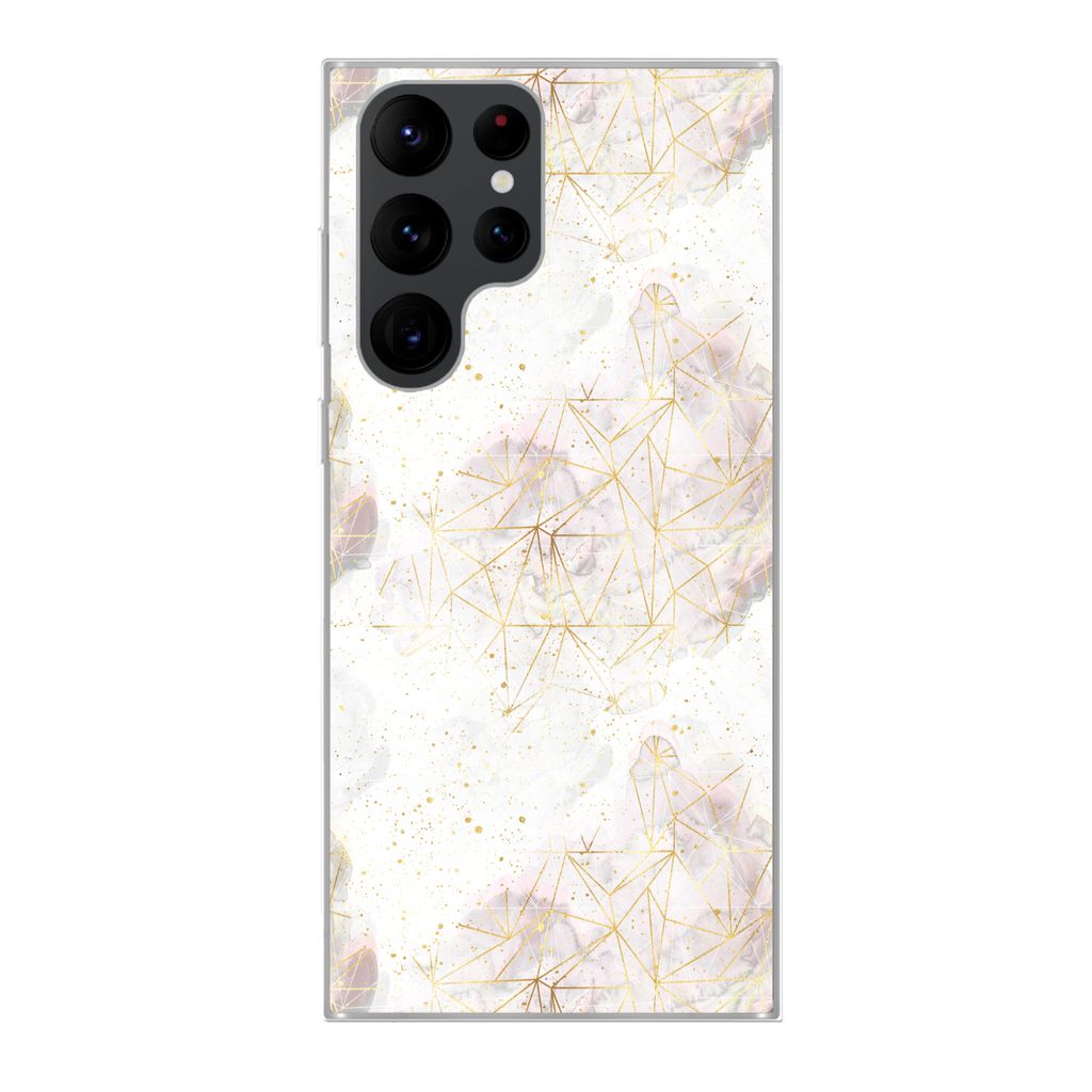 MuchoWow Handyhülle Schutzhülle Hülle für Samsung Galaxy S22 Ultra Marmor - Geometrie - Gold Silikon Softcase Handy Hülle - Abbildung