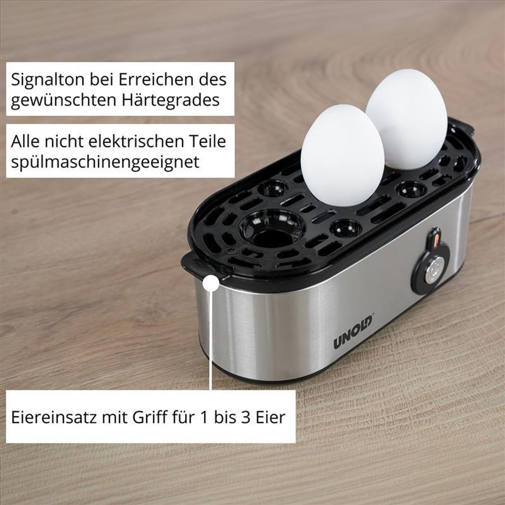 UNOLD 38610 Eierkocher Mini, Edelstahgehäuse, Eiereinsatz