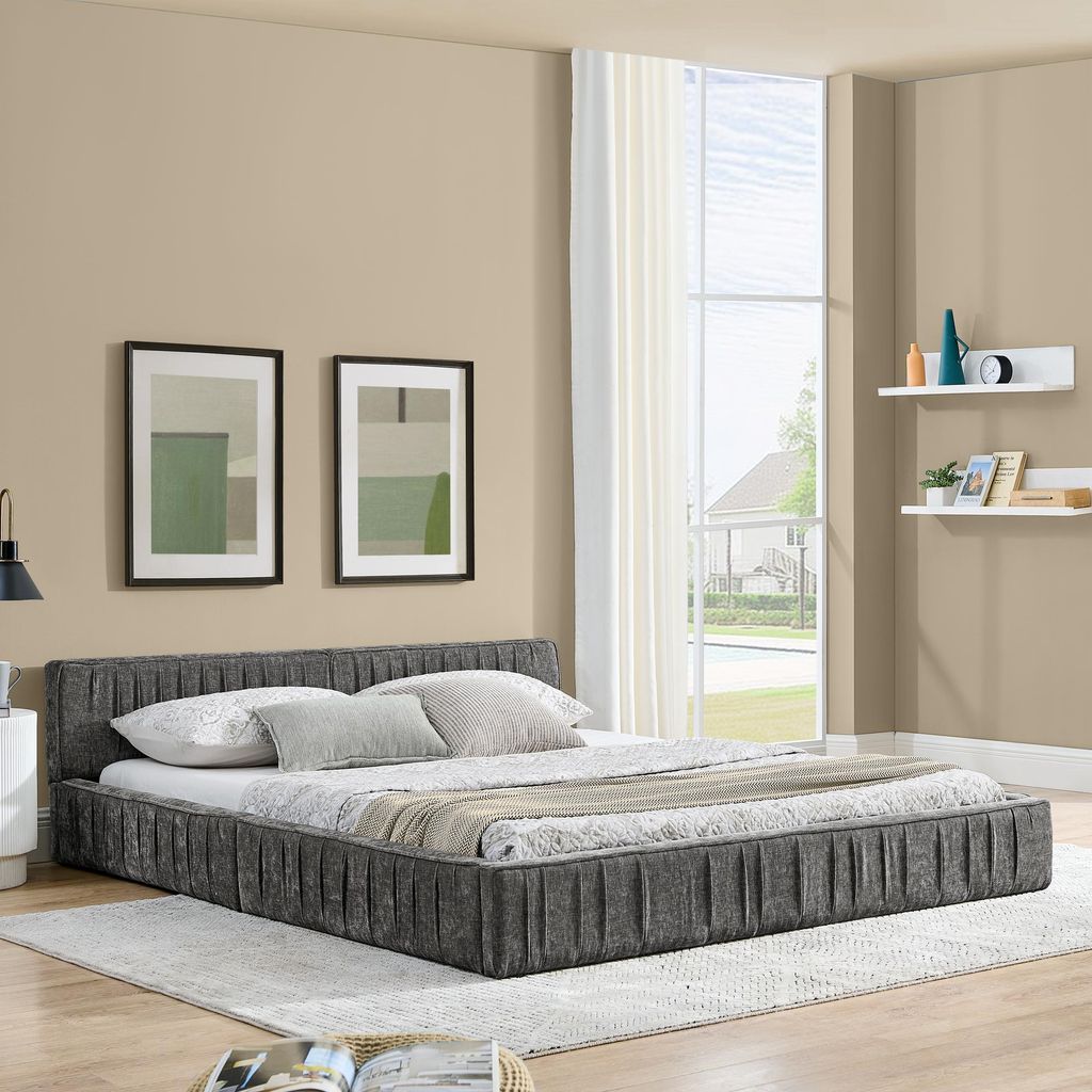 MODFU Allrounder-Bett ohne Matratze 140x200 Kinderbett mit stabiler Tragaufbau,Bettgestell aus Ökologischem Eukalyptusholz,Dunkelgrau