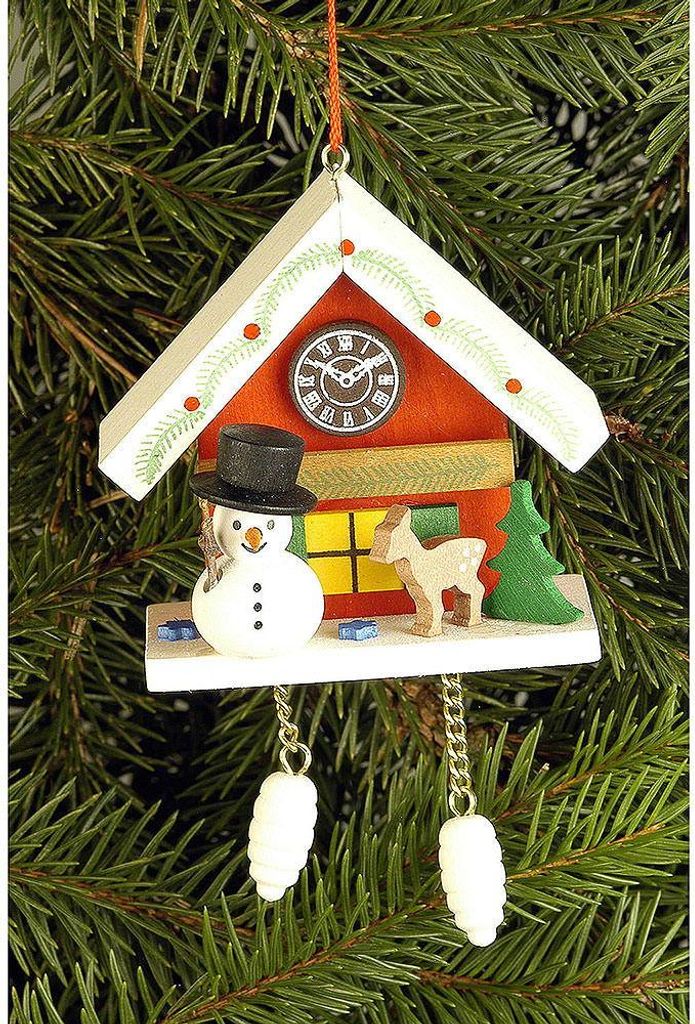 Christbaumschmuck Kuckucksuhr rot mit Schneemann (6,7x6,3cm) von Christian Ulbricht
