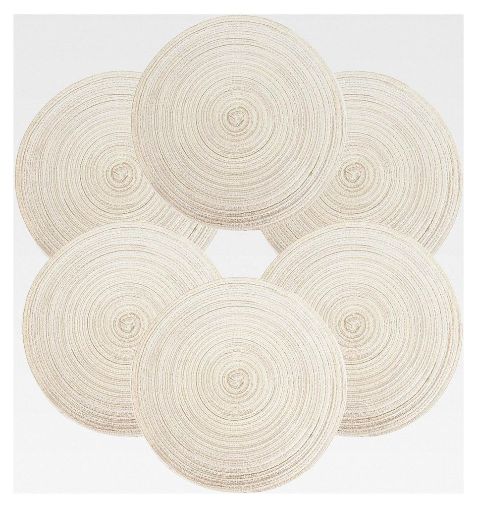 Runde geflochtene Tischsets, 6 Stück, abwaschbare Baumwollplatzsets, hitzebeständig, 37 * 37 cm (Beige)