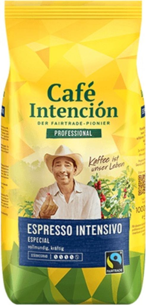 A bag of coffee beans with a man on it.