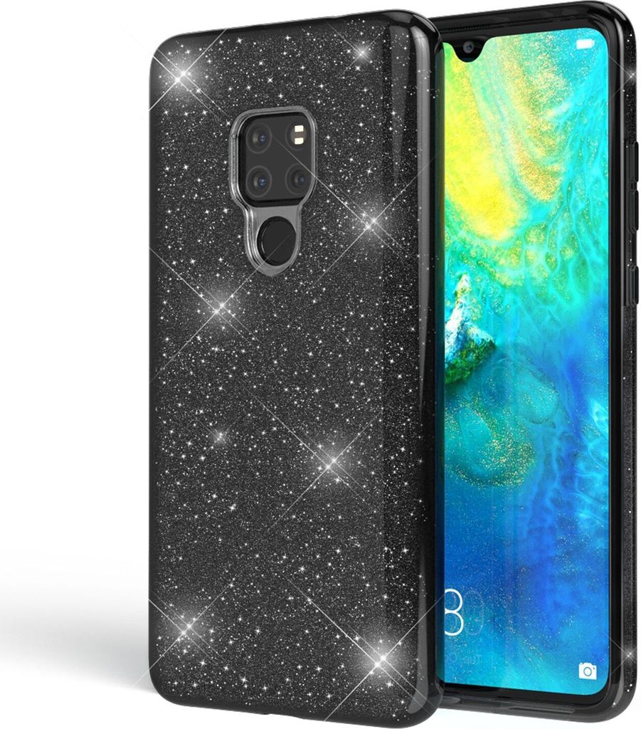 NALIA Handyhülle für Huawei Mate20, Glitzer Slim Silikon Case Cover Schutzhülle Schwarz