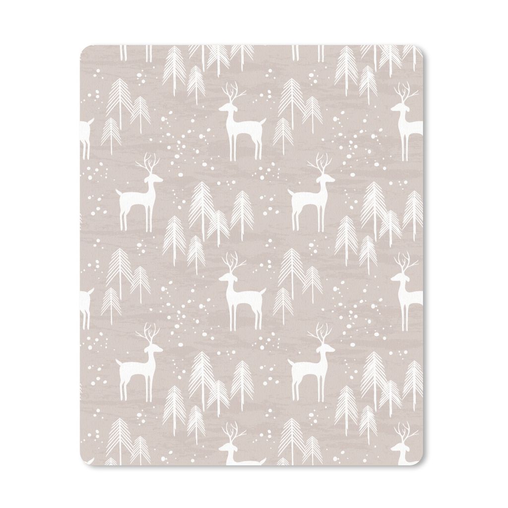 MuchoWow Mauspad Mousepad Muster - Hirsche - Weiß - Beige 30x40 cm - Mousepads - Maus Mat - Pad - Mausunterlage - Mausmatten