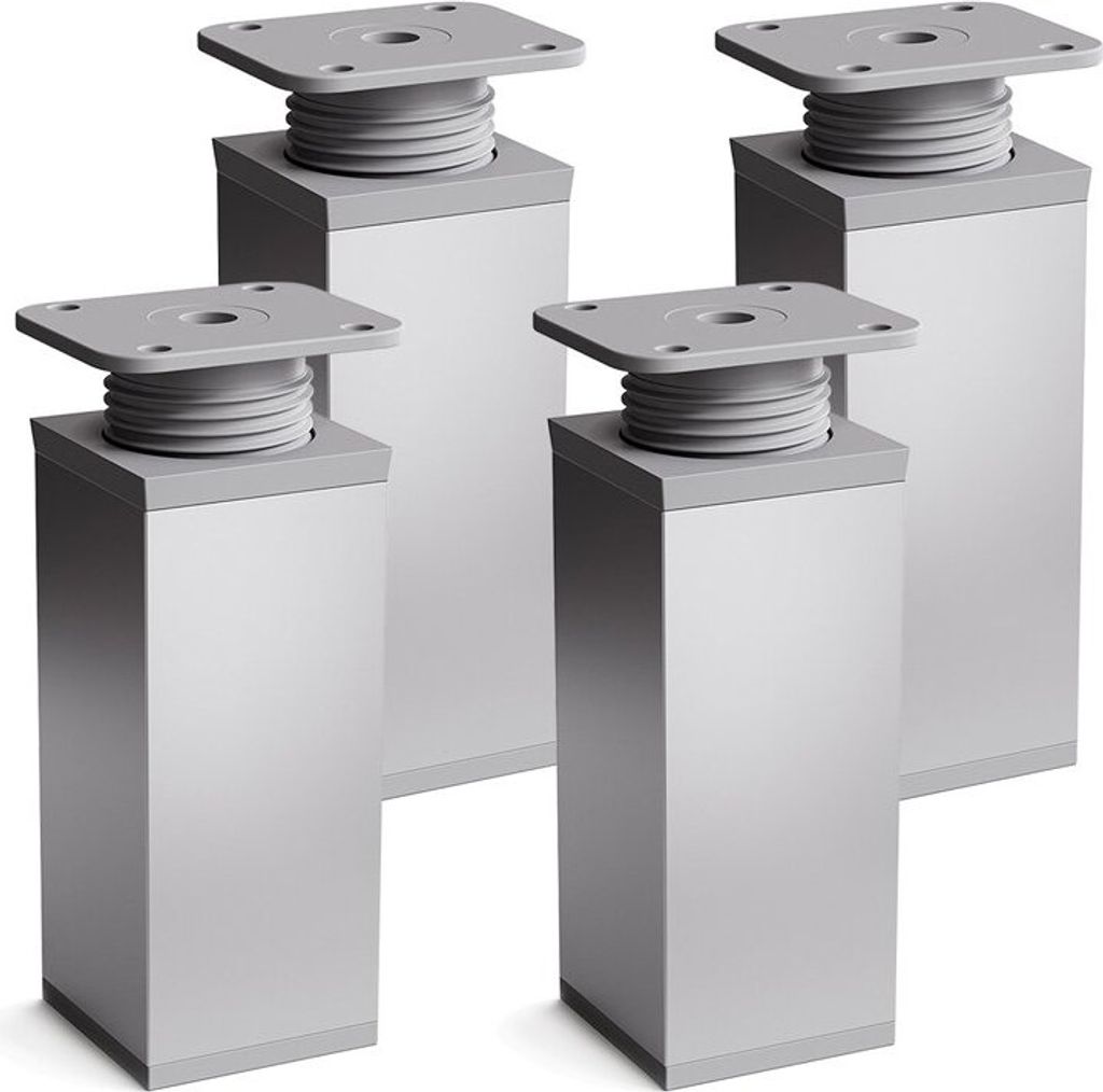 4er Set sossai moderne Möbelfüße in eloxiertem Alu Design 60mm höhenverstellbar Schrankfüße Sockelfüße
