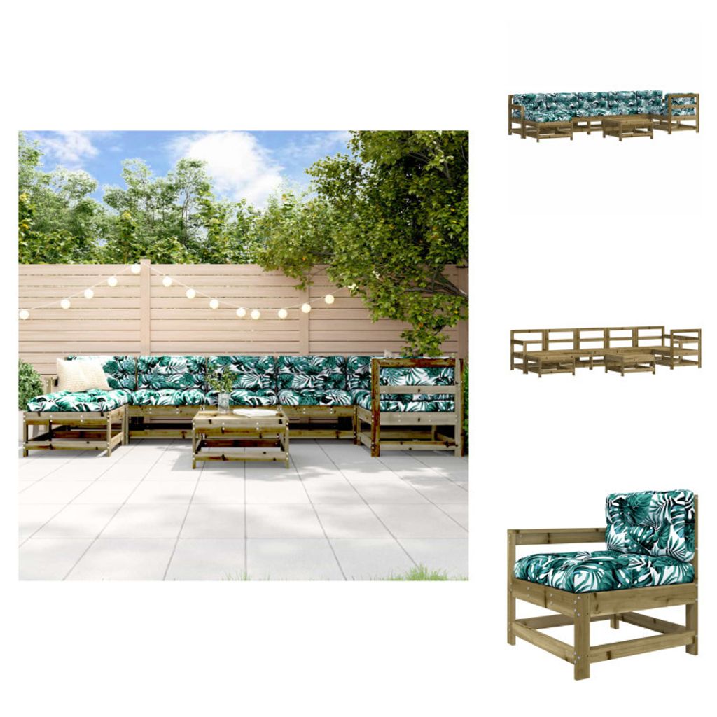 vidaXL 8-tlg. Garten-Lounge-Set mit Kissen Imprägniertes Kiefernholz - Gartenmöbel-Sets