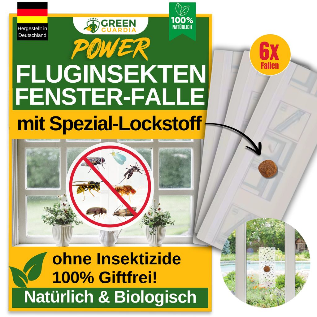 Fenster Fluginsektenfalle mit Spezial-Lockstoff –6x Fallen– fliegendes Ungeziefer bekämpfen, Alternative zu Pheromonfallen, Mittel gegen Flugi...