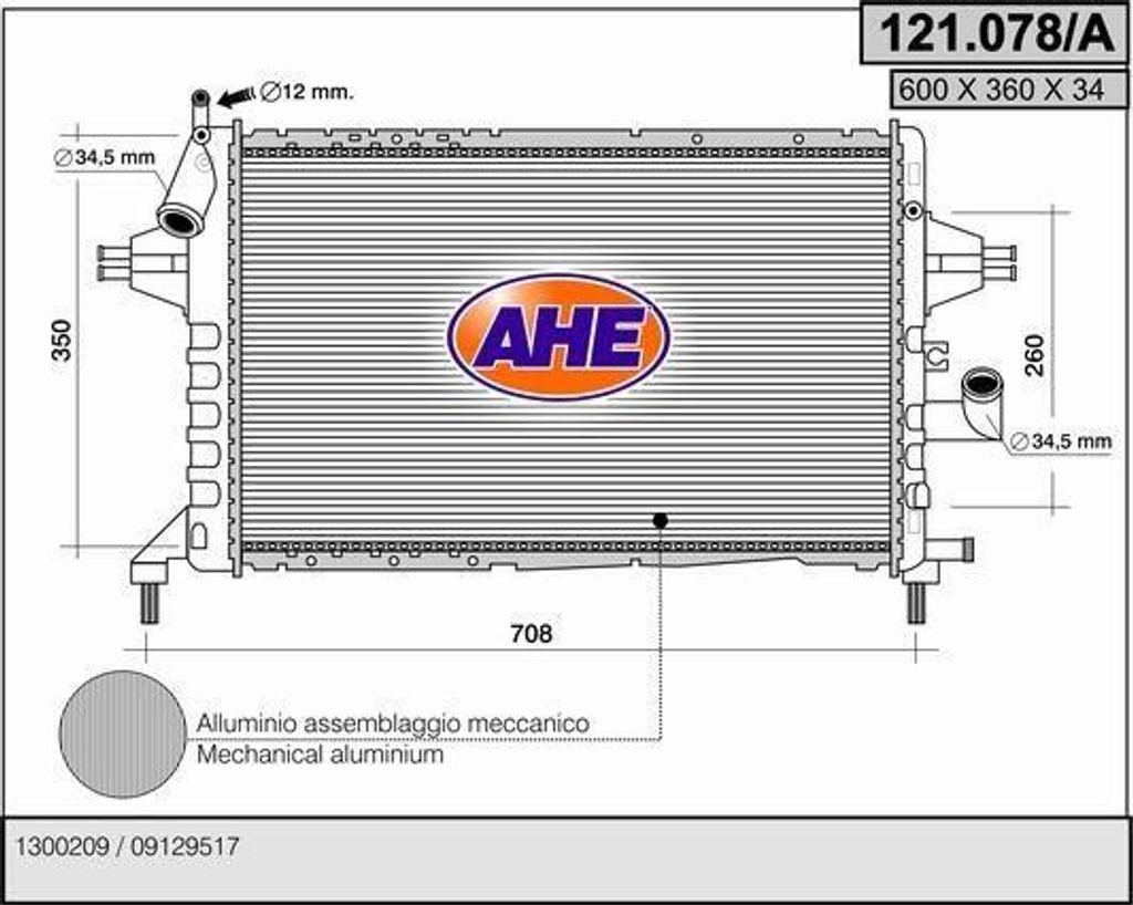 AHE 121.078/A Kühler Wasserkühler Motorkühler für OPEL Astra G CC (T98) Astra G Caravan (T98) Astra G Limousine (T98) Astra G Classic Schräghe...