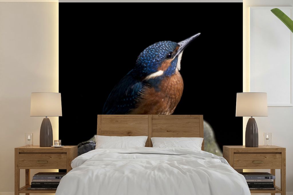 MuchoWow Fototapete für Wohnzimmer oder Schlafzimmer Wandtapete Vinyl Motivtapete Eisvogel - Federn - Vogel - 350x350 cm - Schlafzimmertapete