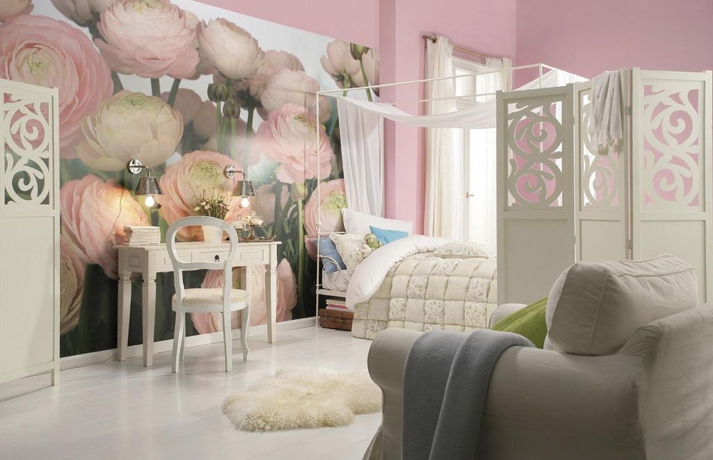 Komar Fototapete "Gentle Rosé", rosa/grün, 368 x 254 cm