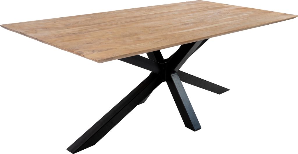 Esstisch 200x100cm Akazie massiv eichenfarben schweizer Kante Spider-Gestell schwarz DEAN