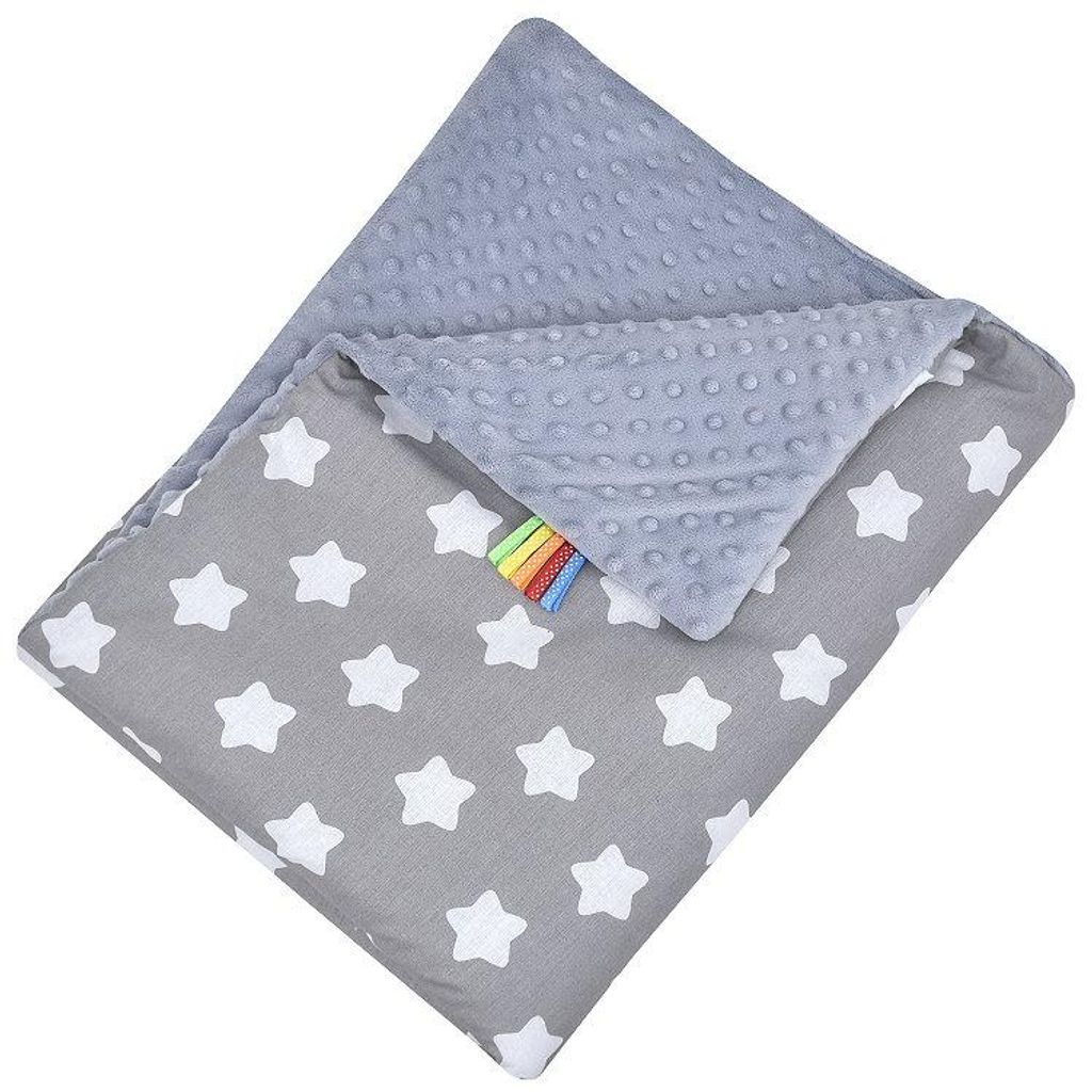 Babydecke Minky Kuscheldecke für Babys 75x100 cm Baumwolle Kinderwagen Krabbeldecke Big Stars Grey - grau