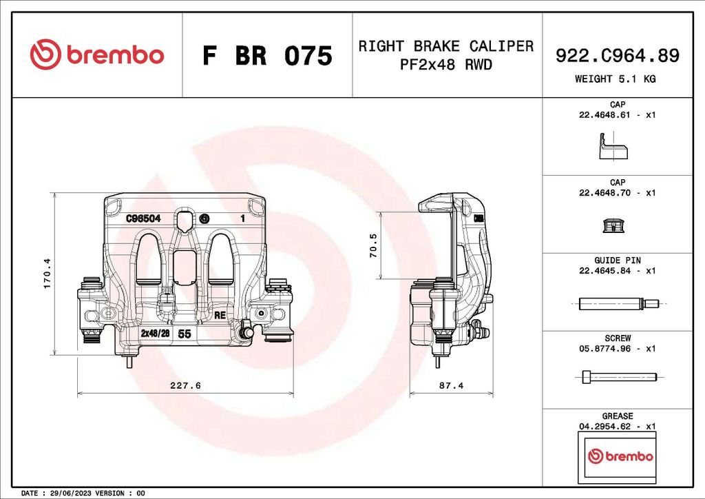 BREMBO F BR 075 - OE 9074235800 Bremssattel für Sprinter (W907)
