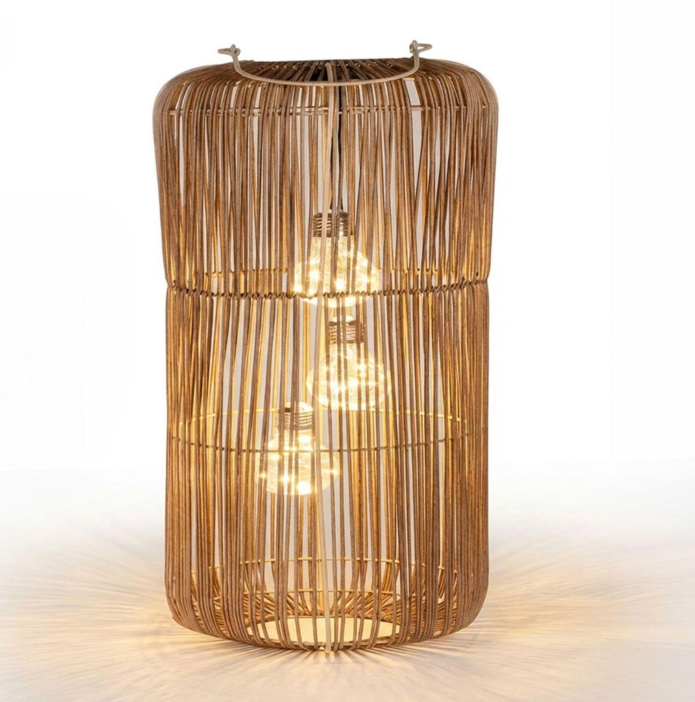 formano Solarlaterne Außen Garten Rattan Laterne 3 LED Birnen 38 cm Solarleuchte