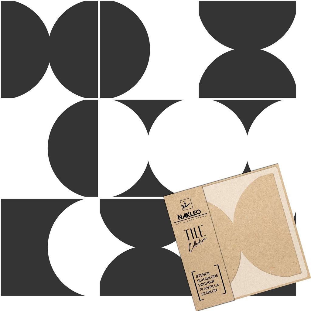 Tile Fliesen Schablone zum Malen 4 Stück Set 10x10 cm, Coria Geometrische Kreis Modern, Kunststoff Wiederverwendbare Bodenschablone DIY
