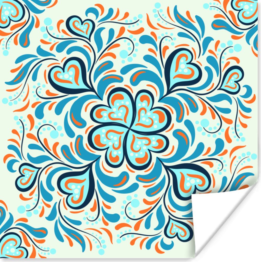 MuchoWow Poster Vierblättriges Kleeblatt - Herzen - Blau - Muster 75x75 cm - Wand Dekoration