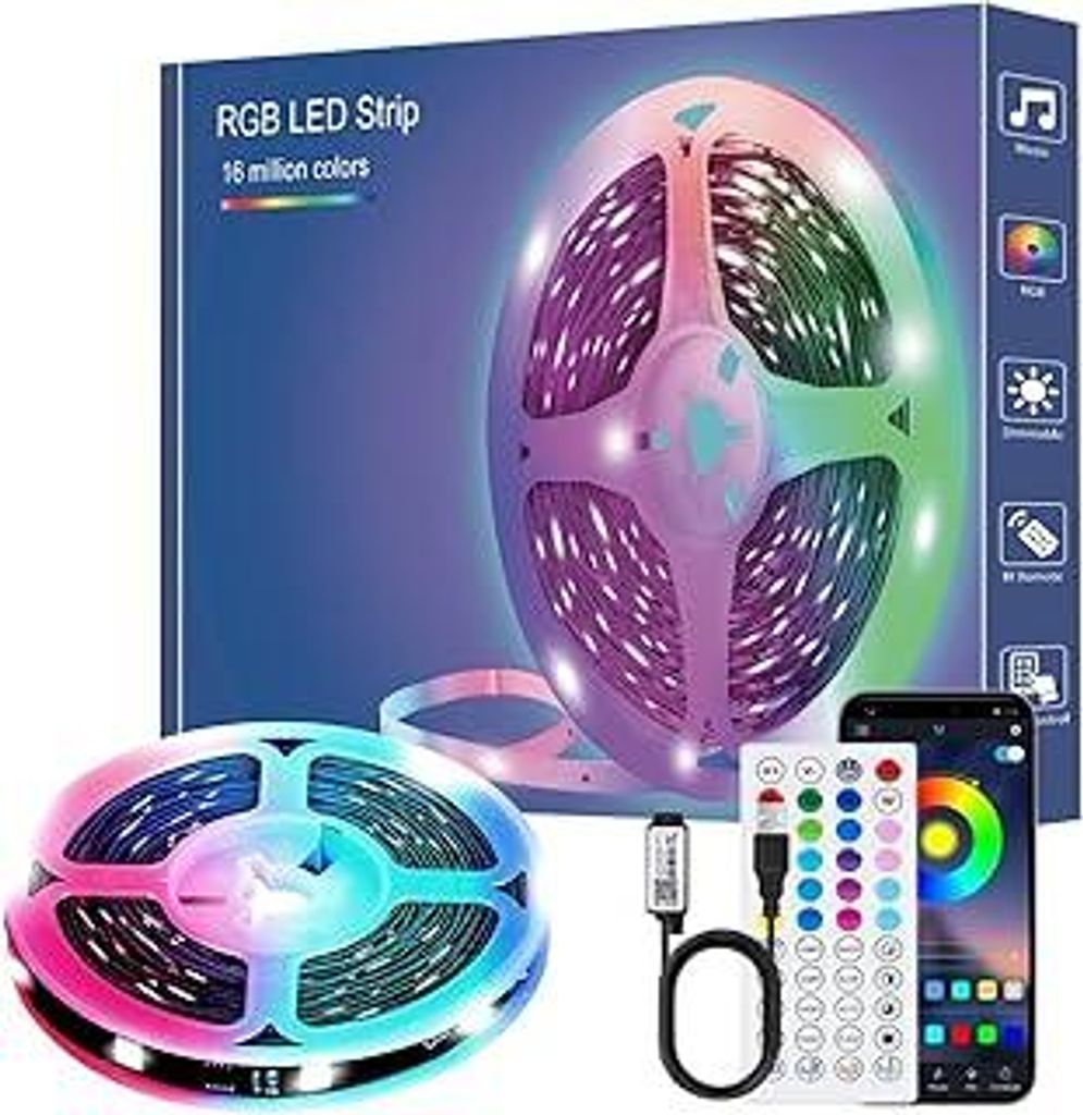 LED Strip 2m, USB RGB LED Streifen für 32-50 Zoll TV, mit Fernbedienung App-steuerung, Musikmodus, Timer-Einstellung, LED Band für Haus Schlafzim...
