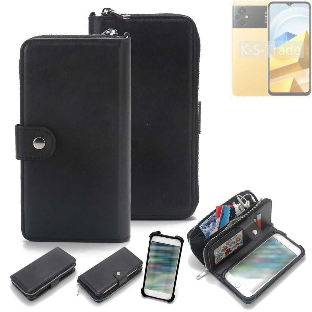K-S-Trade 2in1 Handyhülle Schutzhülle kompatibel mit POCO M5 & Portemonnee Cover Handy Hülle Case Etui Geldbörse Wallet Bookstyle Hülle schwarz