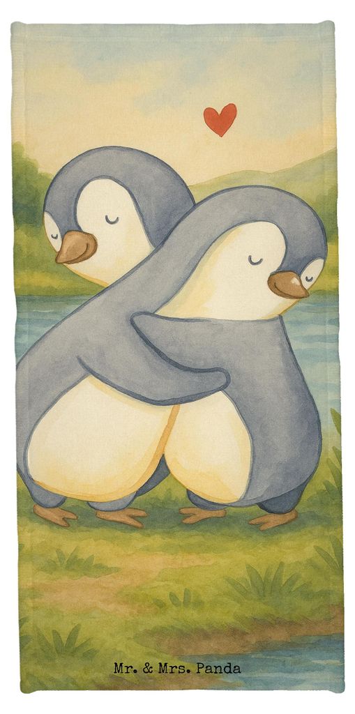 Mr. & Mrs. Panda Handtuch Pinguine Kuscheln Design - Grau Pastell - Geschenk, sporthandtuch, Strandlaken, Badehandtuch, Freund, Valentinstag, für ...