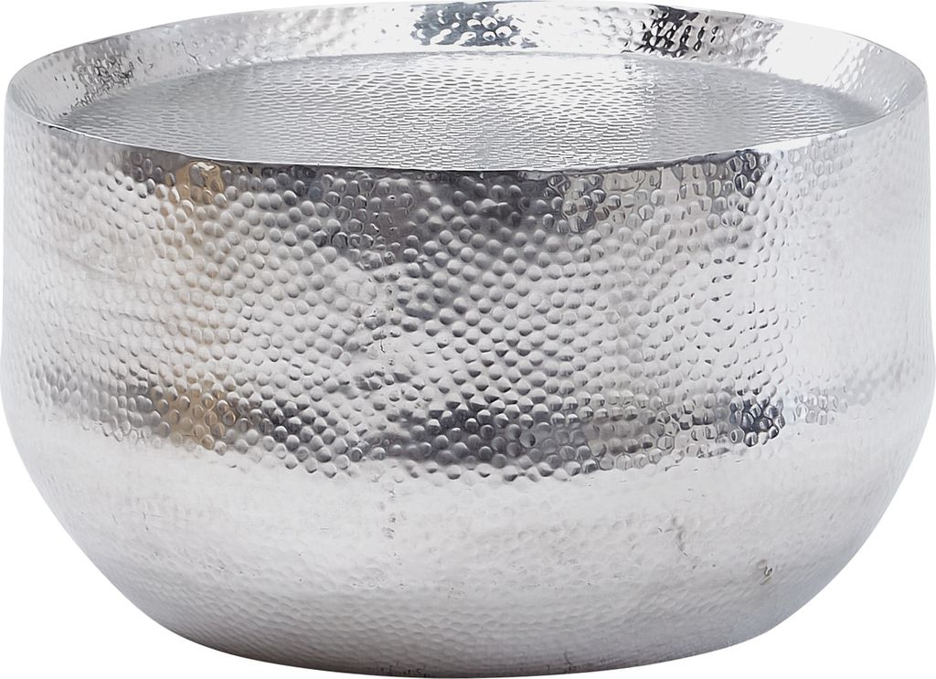 Couchtisch Aluminium Silber 60x60x35 cm Wohnzimmertisch Hammerschlag | Designer Sofatisch Rund Alu Orientalisch | Runder Kaffeetisch Metall Klein