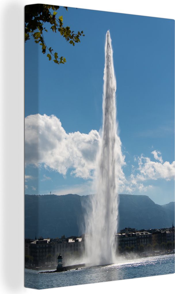 OneMillionCanvasses - Leinwandbilder - 90x140 cm, Die Fontäne im Genfersee aus der Nähe, Wandbilder Kunstdruck Wanddekoration - Foto auf Leinwa...