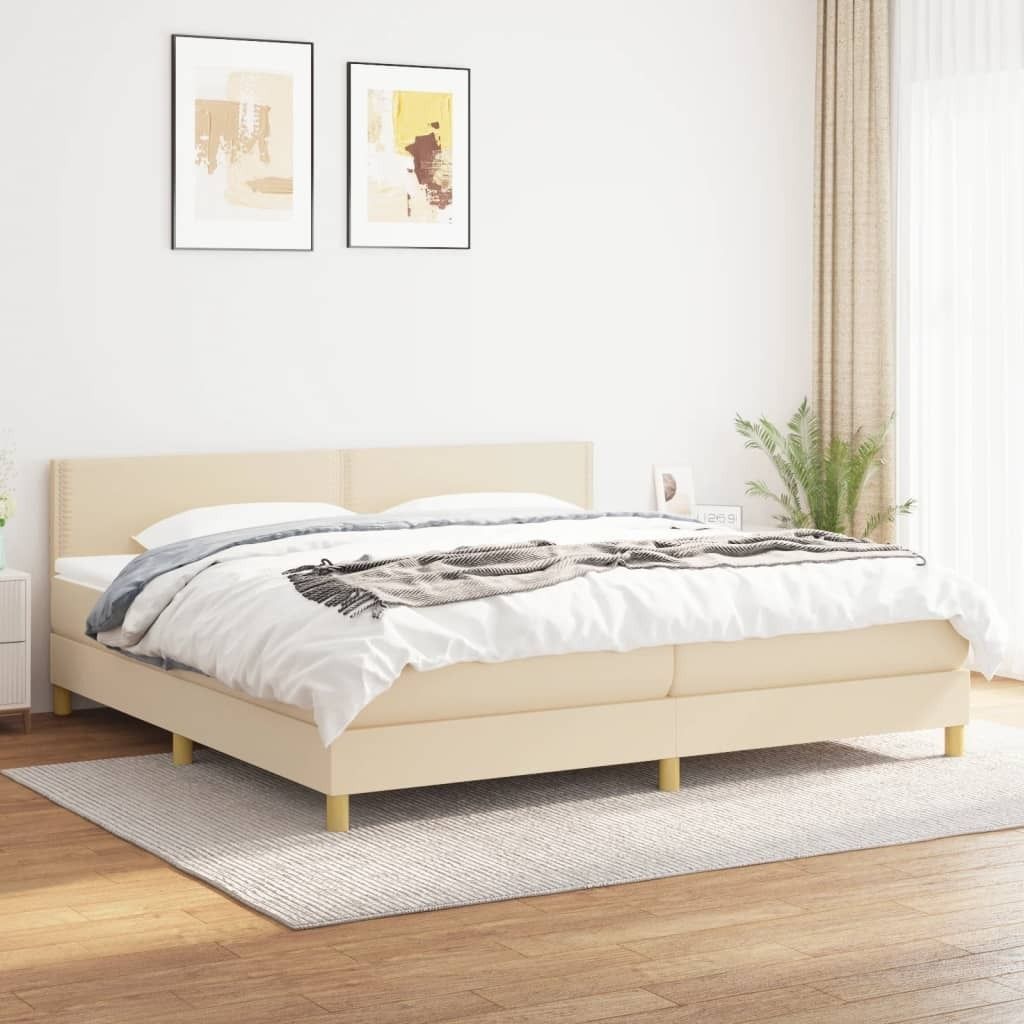 CLORIS Boxspringbett Polsterbett mit Matratze Creme 200x200 cm Stoff, 79,38 kg