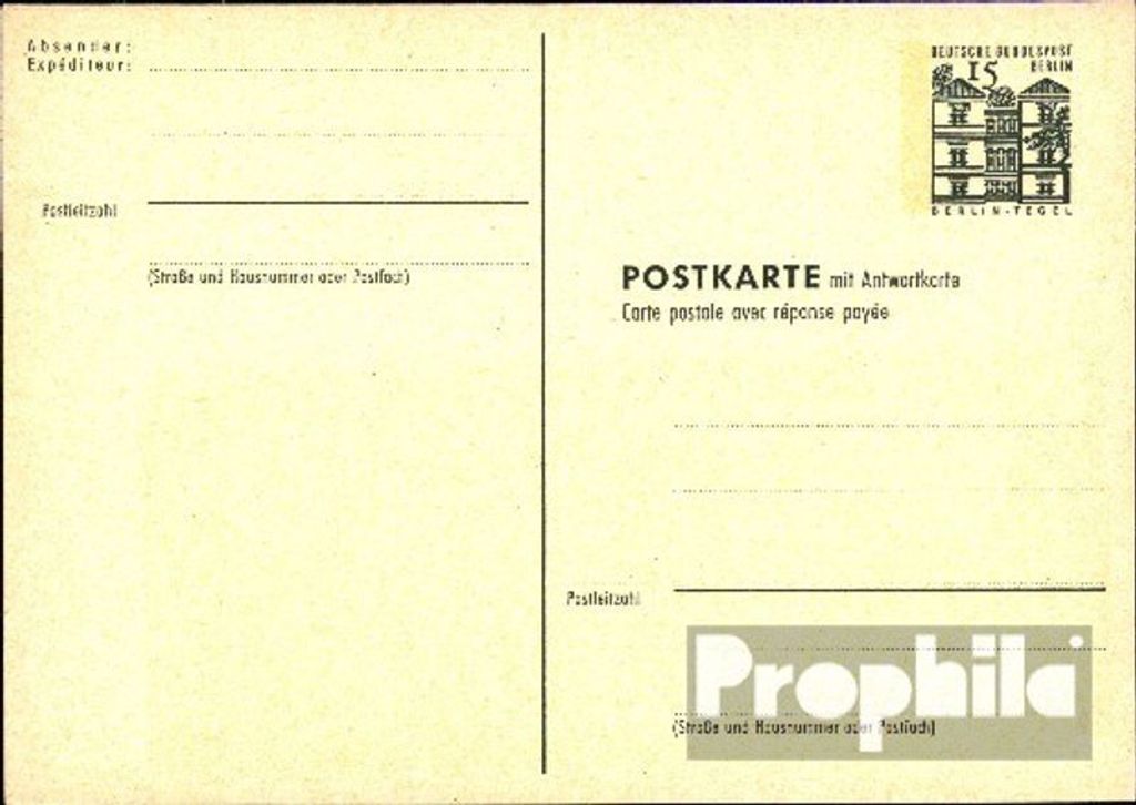Belege Ganzsachen Berlin (West) 1965 P66 Amtliche Postkarte un Dt. Bauwerke I