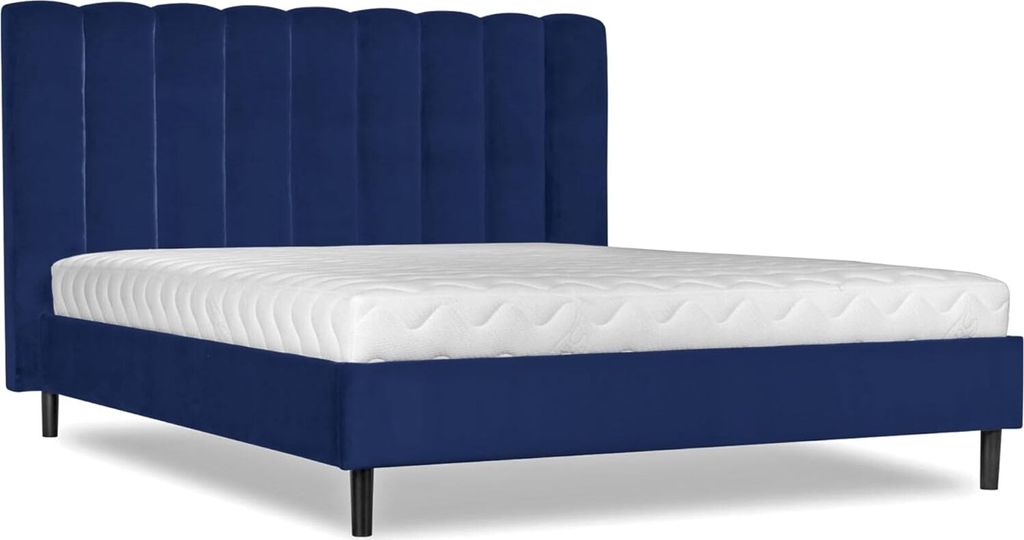 Magnolia Gepolstertes Bett mit Kopfteil 180x200cm - Doppelbett mit Lattenrost - Design Polsterbett im Skandinavischen Stil - auf schwarzen Beinen -...
