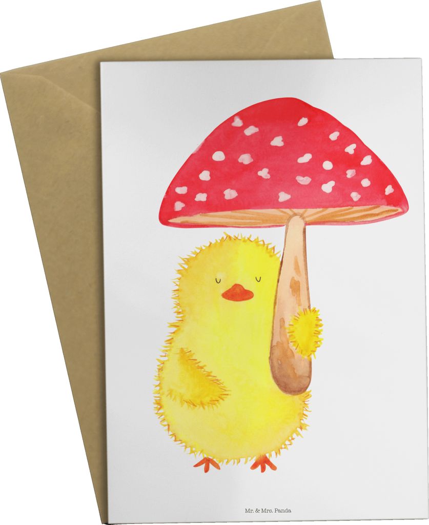 Mr. & Mrs. Panda Grußkarte Küken Fliegenpilz - Weiß - Geschenk, Ostergrüße, osterkarten, Ostern, Grußkarten, Glückspilz, einladungskarten, w...