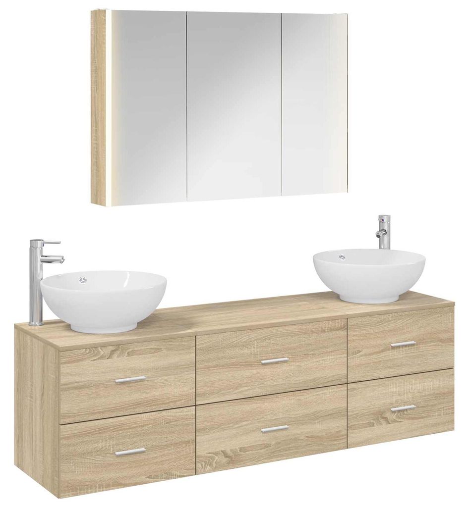 vidaXL Badezimmermöbel-Set 4 pcs Sonoma-Eiche Ingenieurholz und Glas