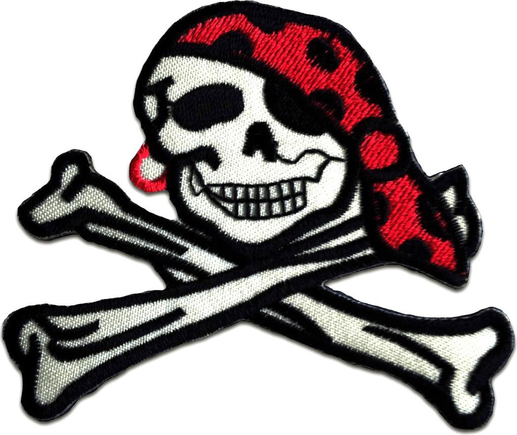 Pirat Totenkopf - Aufnäher, Bügelbild, Aufbügler, Applikationen, Patches, Flicken, Zum Aufbügeln, Größe: 8,5 x 7,4 cm