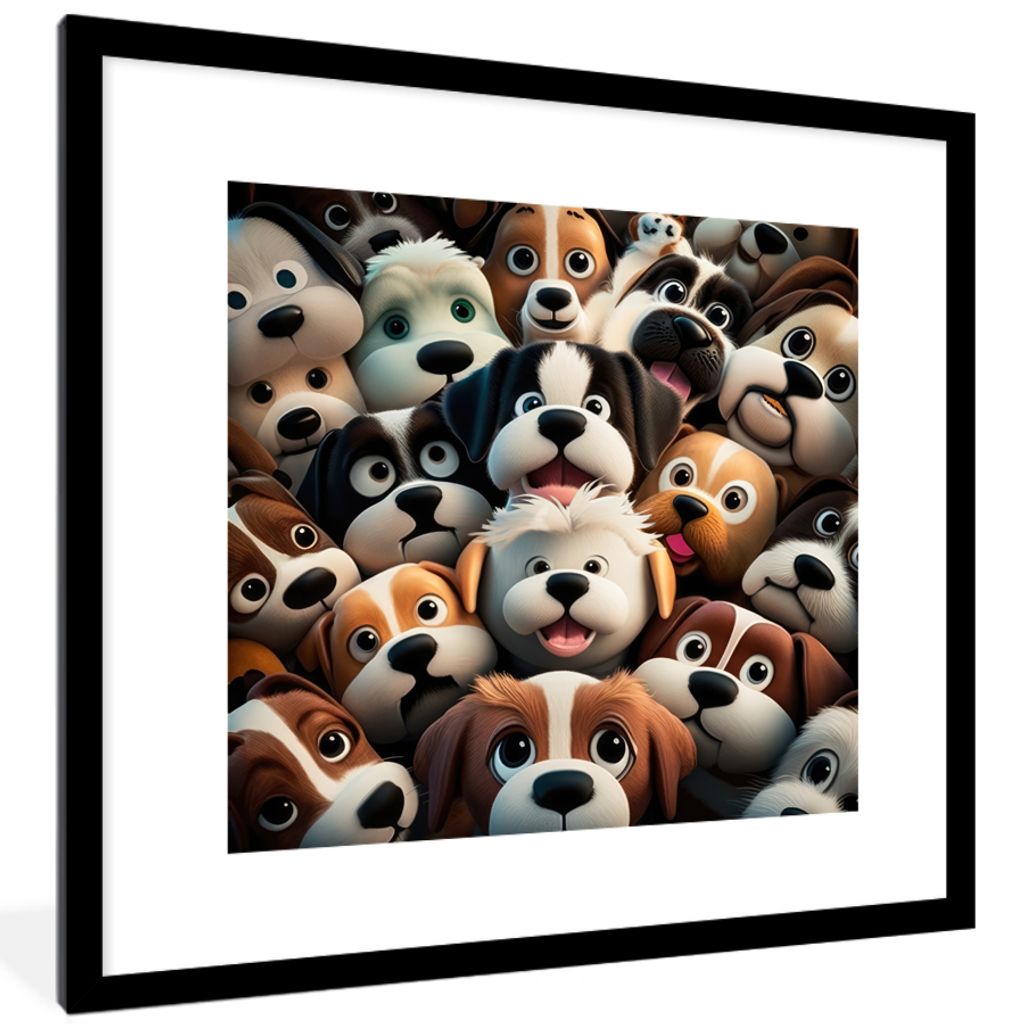 MuchoWow Gerahmtes Poster Hund - Tiere - Muster - Braun - Mädchen - Jungen 40x40 cm - Poster mit Schwarzem Bilderrahmen Wandposter Rahmen Foto B...