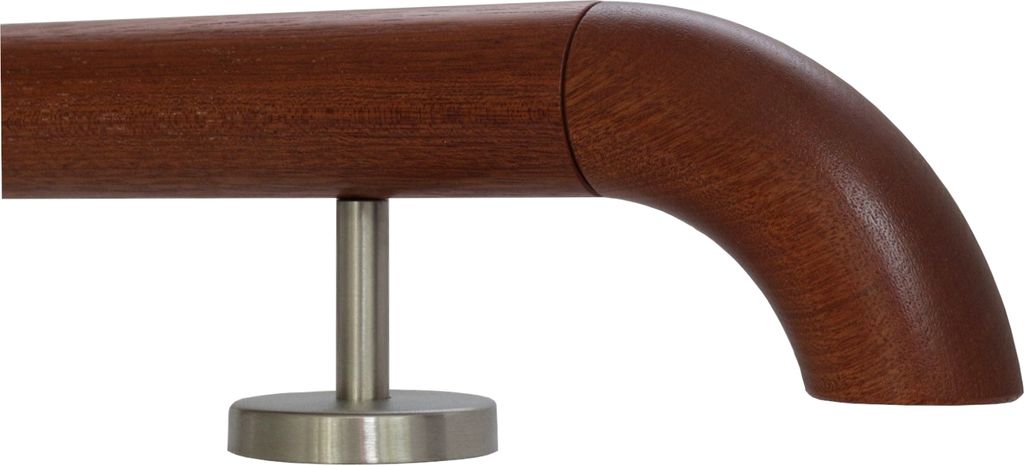 TIBU Mahagoni Holz Handlauf Geländer 0,3m - 5m, Länge 380 cm, Ende Holzkrümmling und 5 gerade Halter