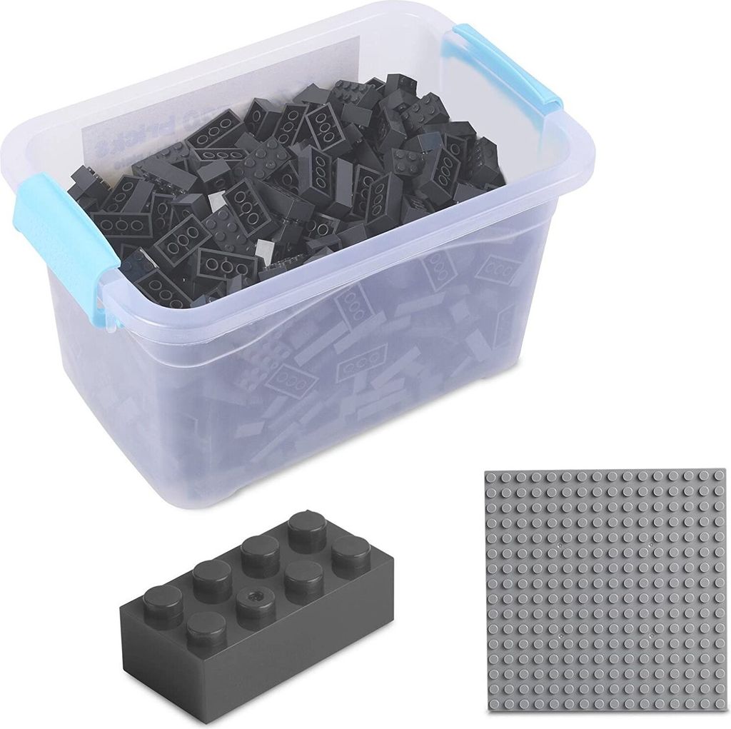 Bausteine - 520 Stück, 100% Kompatibel Sluban, Papimax, Q-Bricks, LEGO und mehr - Inklusive Box und Grundplatte, Dunkel-Grau