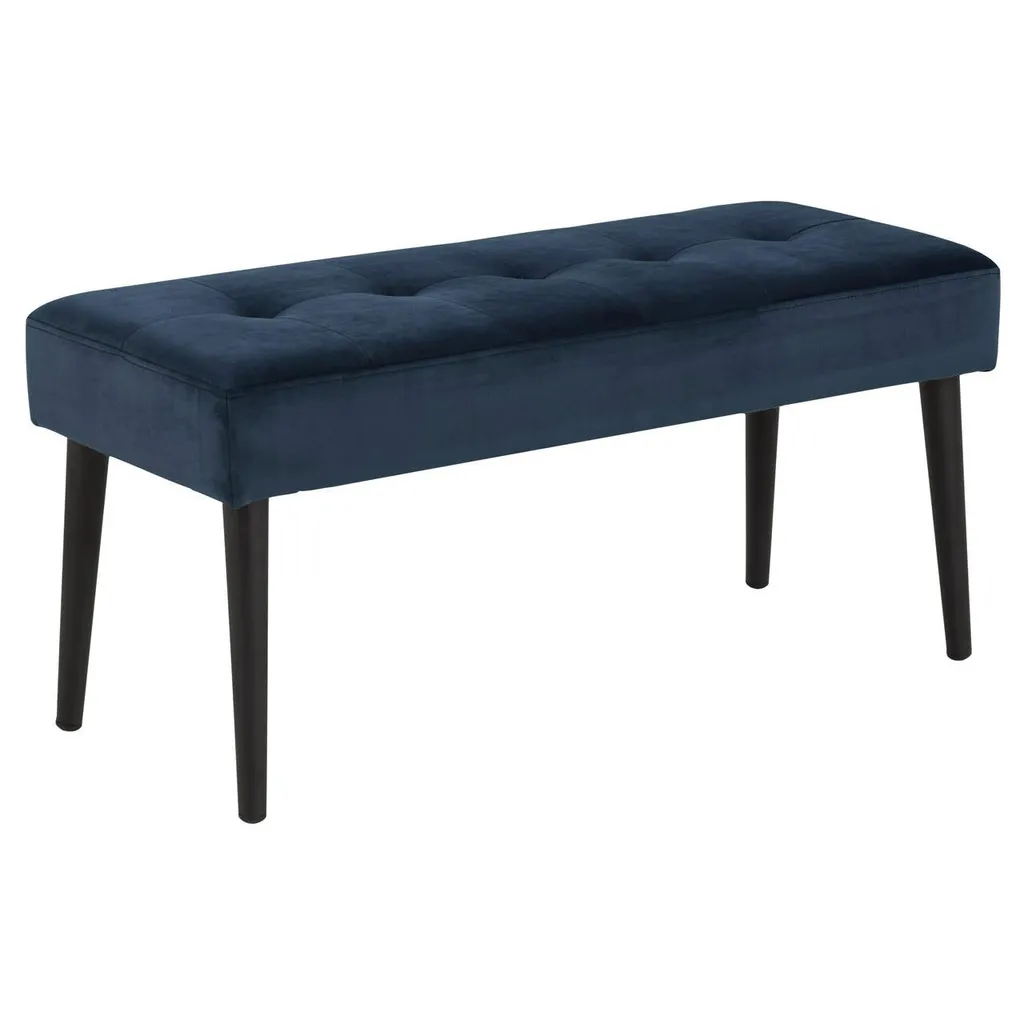 Banc de lit Glory en velours bleu profond avec pieds design en métal
