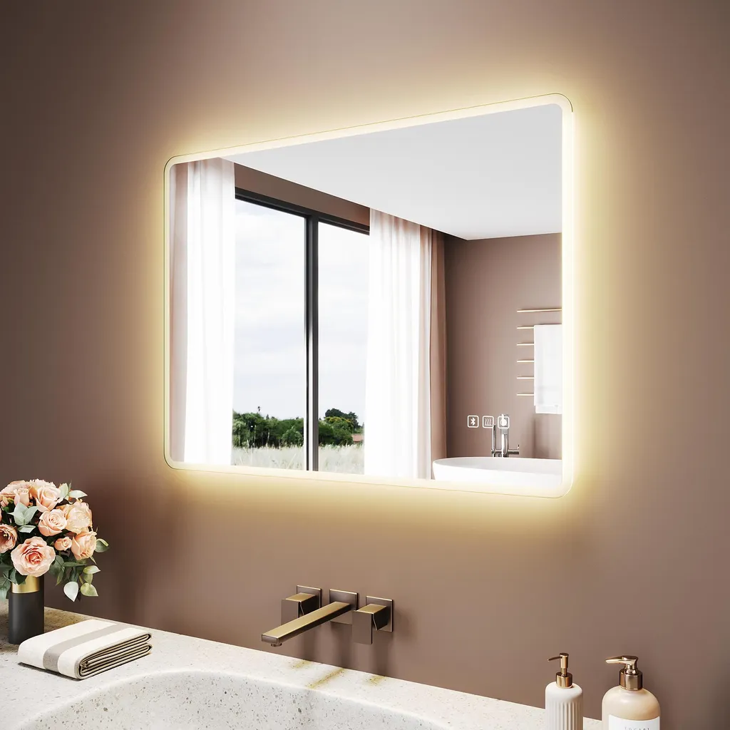 SONNI Specchio da Bagno Illuminato 70x50 con Bluetooth e Presa