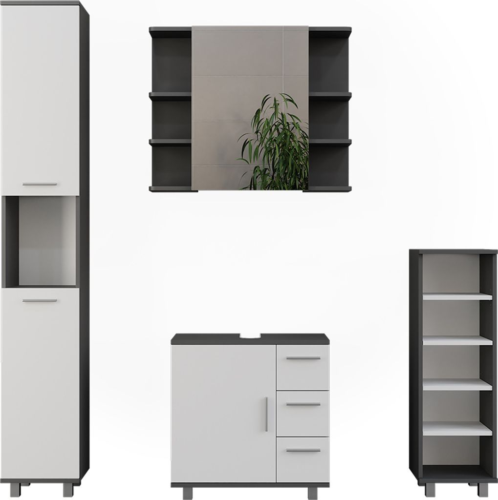 Vicco Badmöbel-Set Ilias, 4 Teile, Anthrazit/Weiß