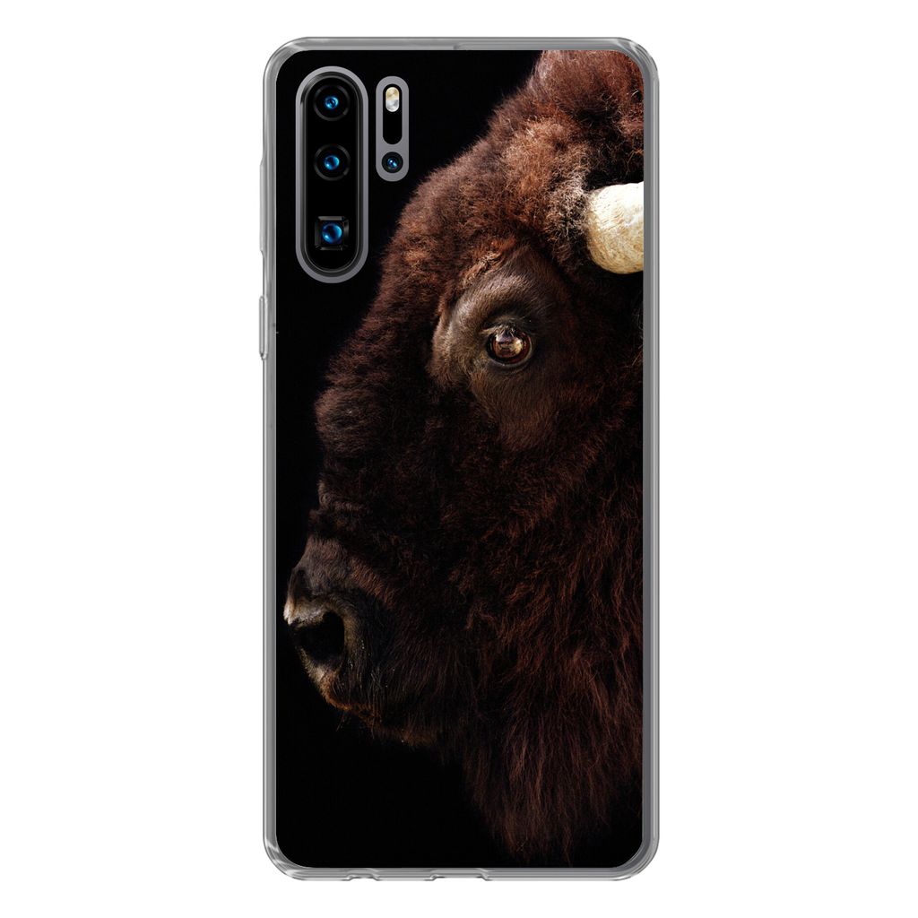 MuchoWow Handyhülle Schutzhülle Hülle für Huawei P30 Pro Bison - Horn - Porträt Silikon Softcase Handy Hülle - Schutzdeckel
