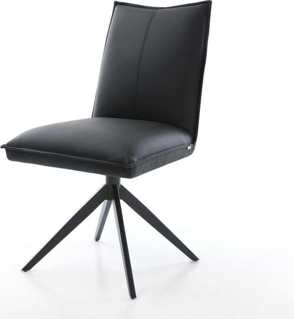 DELIFE Drehstuhl Lelio-Flex Echt-Leder Schwarz Kreuzgestell breit Schwarz 360° drehbar Wippfunktion Taschenfederkern