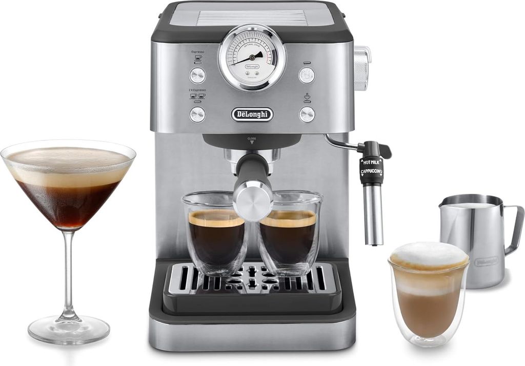 De'Longhi Siebträgermaschine Classic EM450.M, Espressomaschine mit professionellem Milchaufschäumer, Vollmetallgehäuse, 15 Bar, 1,7 l Wassertank...
