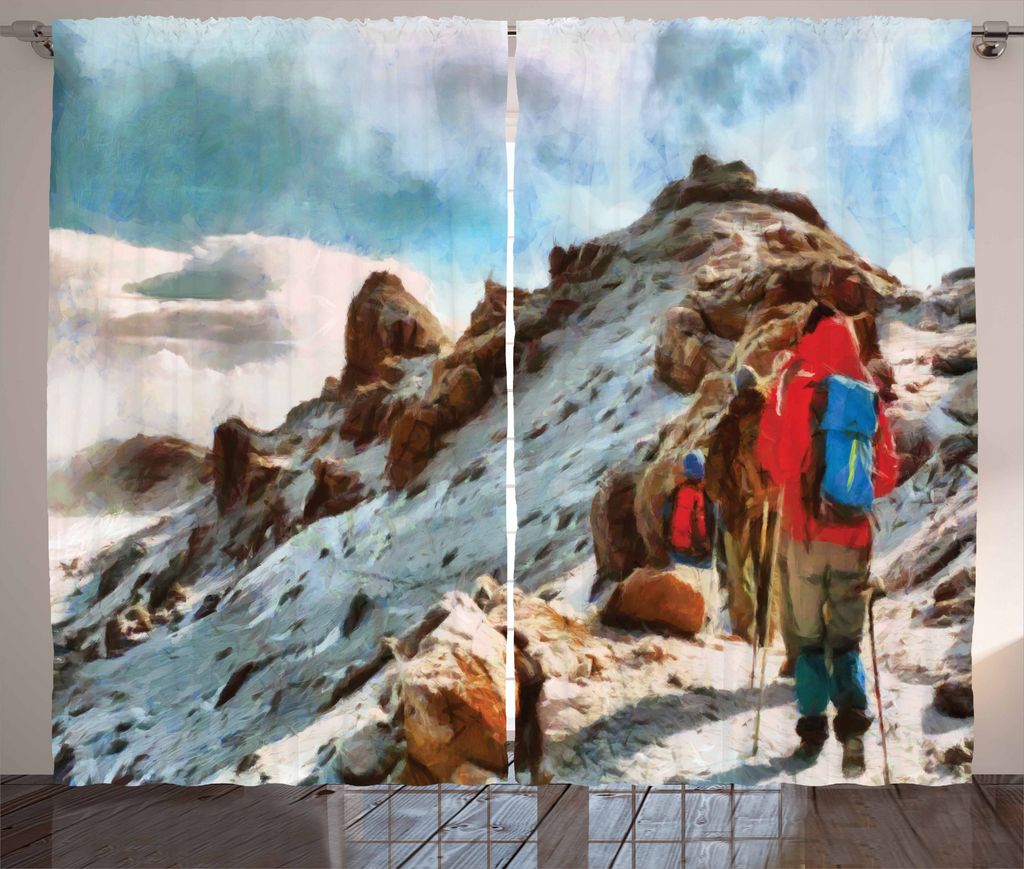 ABAKUHAUS Berg Rustikaler Vorhang, Trekker Kilimanjaro, Wohnzimmer Universalband Gardinen mit Schlaufen und Haken, 280 x 175 cm, Mehrfarbig