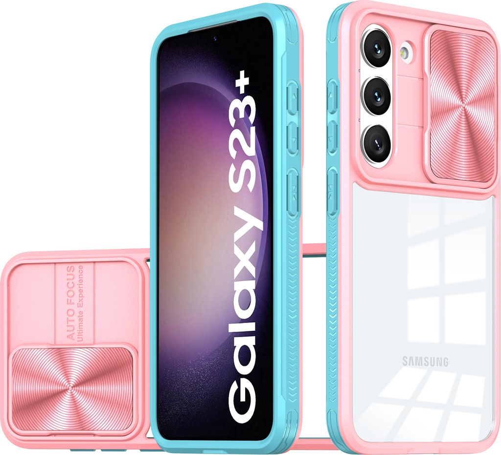 Galaxy S23+ Hülle, TPU Bumper mit mit Schiebe Kamera Schutz Klar Schutzhülle für Samsung Galaxy S23+ / S23 Plus Pink