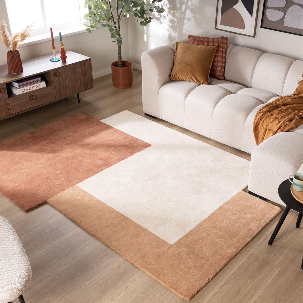 Volero - Wollteppich Abstrakt - Jules Creme Braun - 200x290 cm - Wohnzimmer, Schlafzimmer - Modern