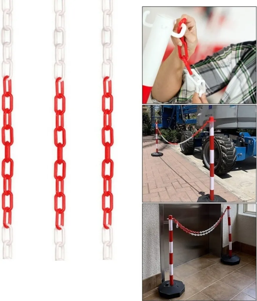 fascio di 25 m di catena barriera [rosso/bianco] - catena in plastica | catena in plastica in un sacchetto | catena a maglie da 6 mm | catena di sicurezza di avvertimento | resistente ai raggi UV e al gelo | sicurezza in cantiere | barriere per ringhiere - 5